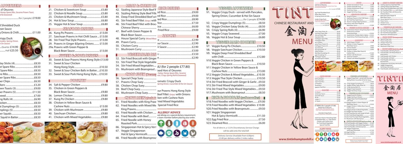 Tin Tin - Chinese Restaurant and Take Away Menu