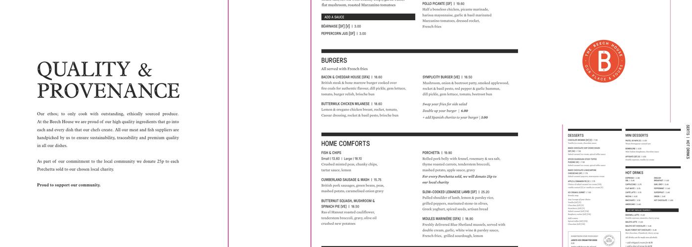 The Beech House Menu