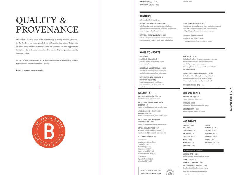 The Beech House Menu