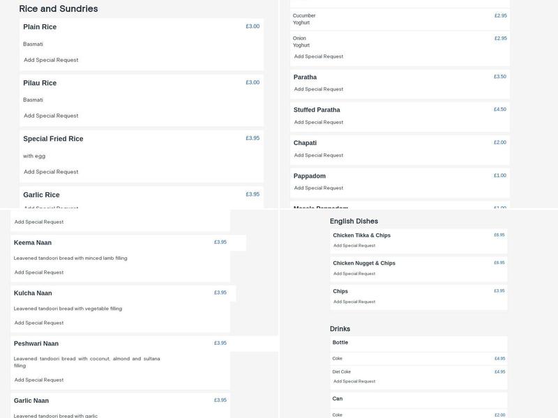 Hampton Tandoori Menu