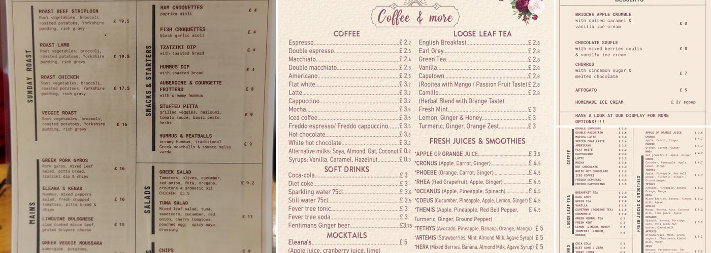 Eleana’s Bistro Menu