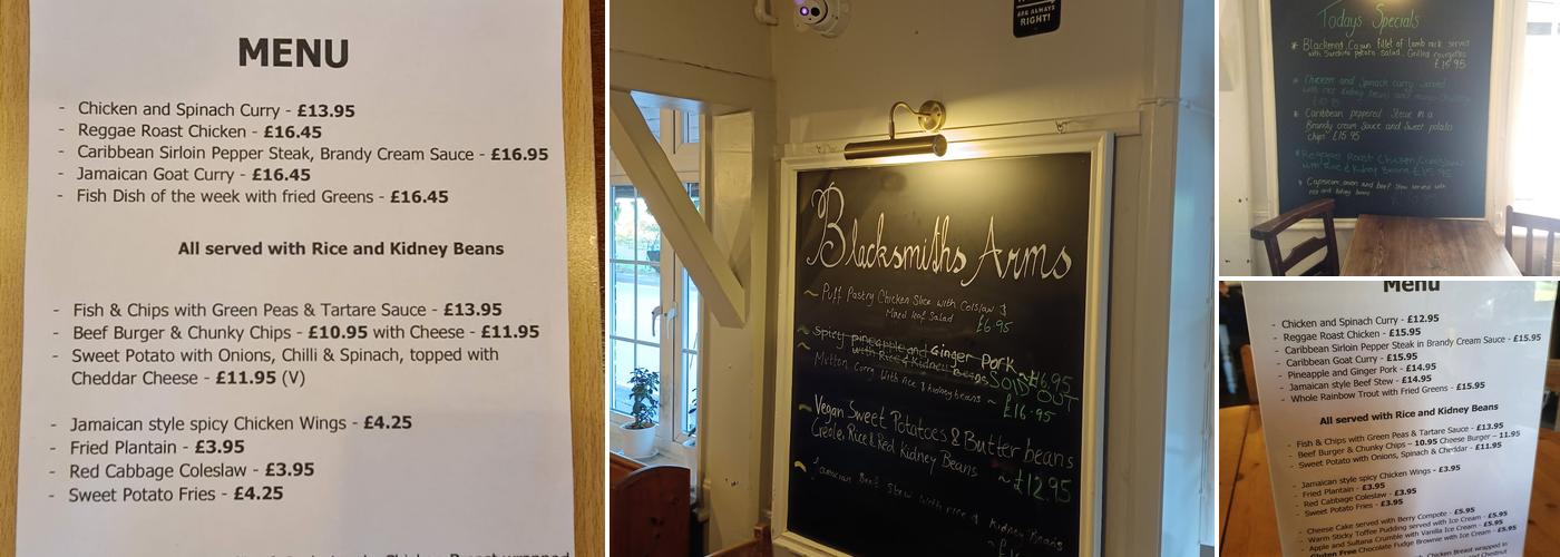Blacksmiths Arms Menu