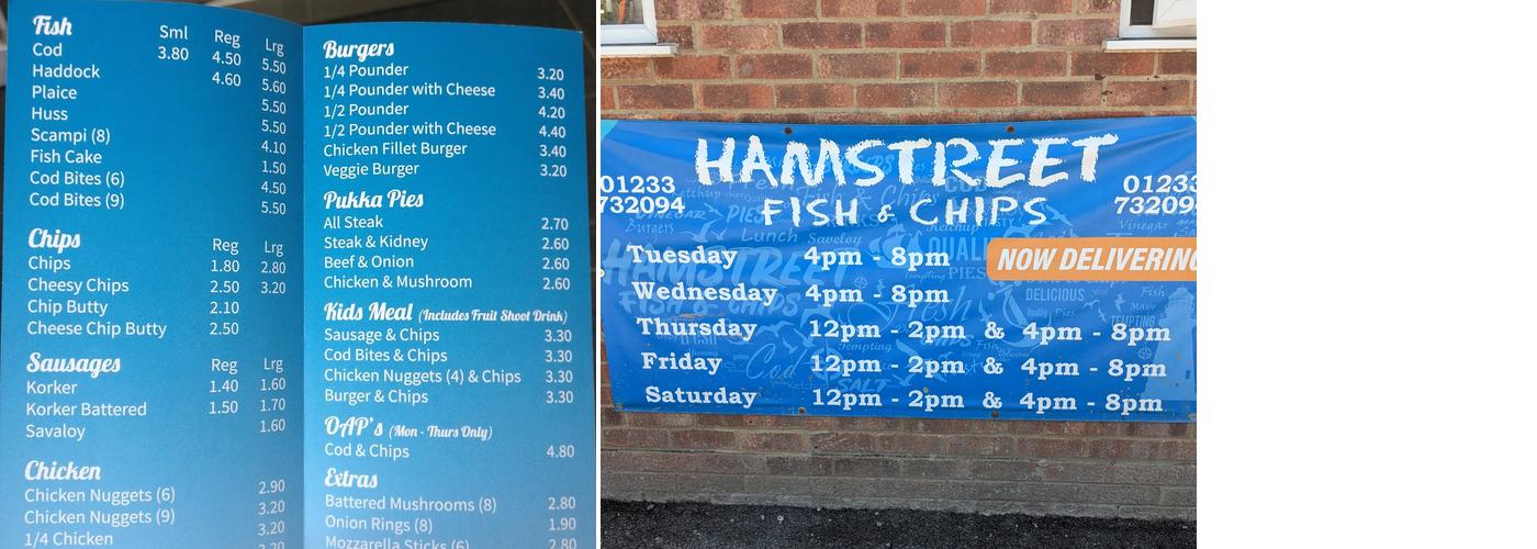 Hamstreet Fish & Chip Shop Menu