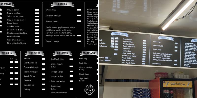 Theo's Fish and Chips Menu