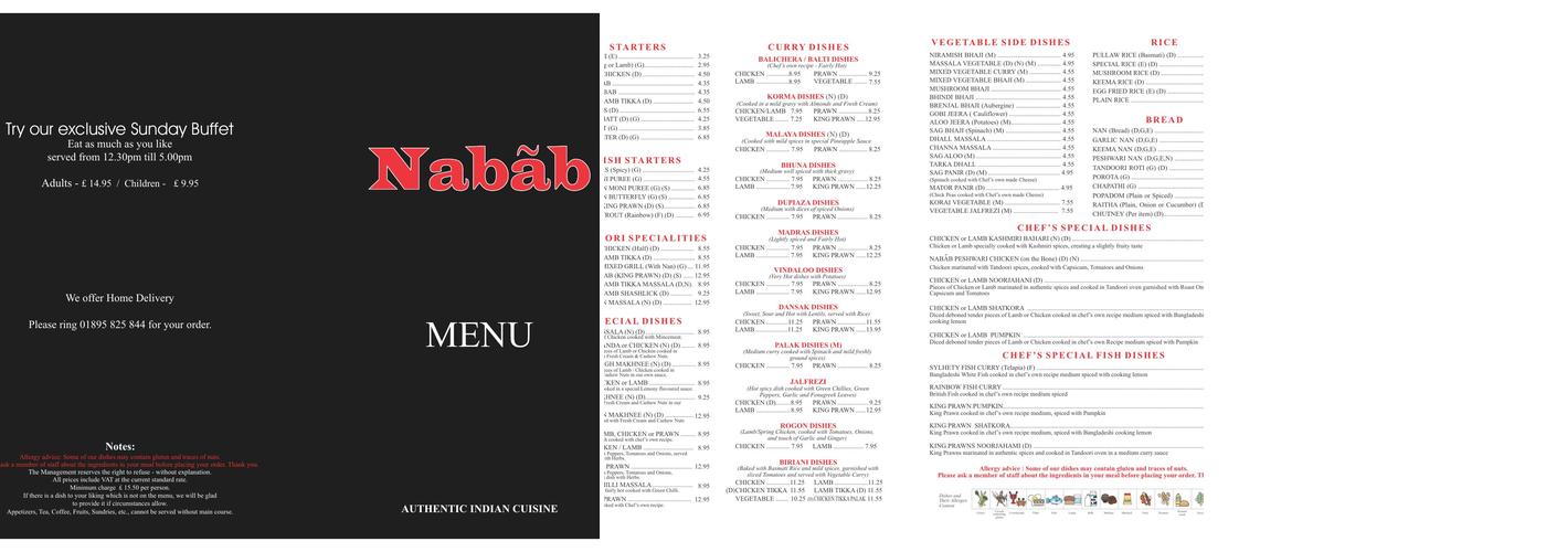 Nabab Restaurant Menu