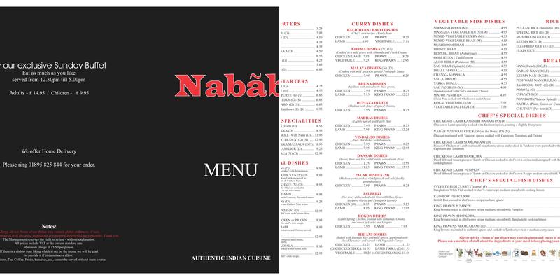 Nabab Restaurant Menu