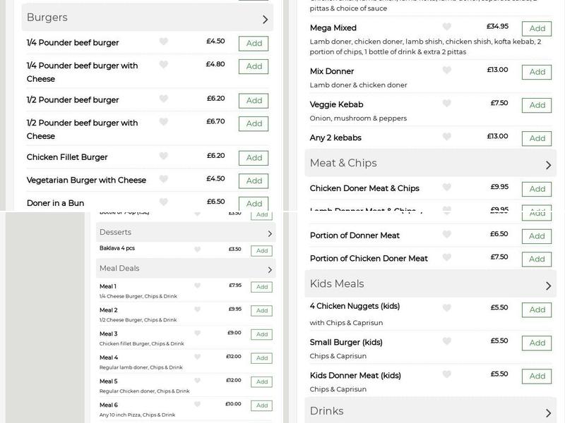 Harefield Kebab & Pizza Menu