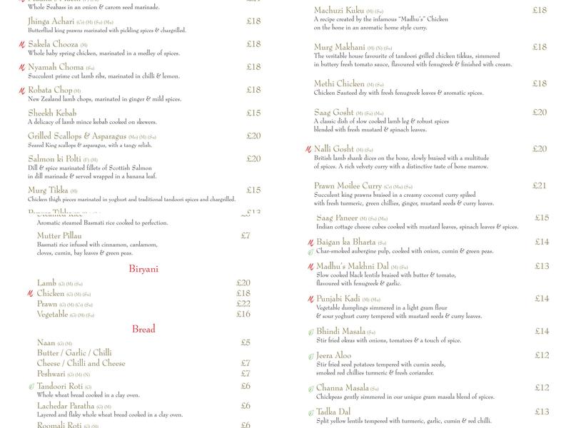 Madhu's Heathrow Menu