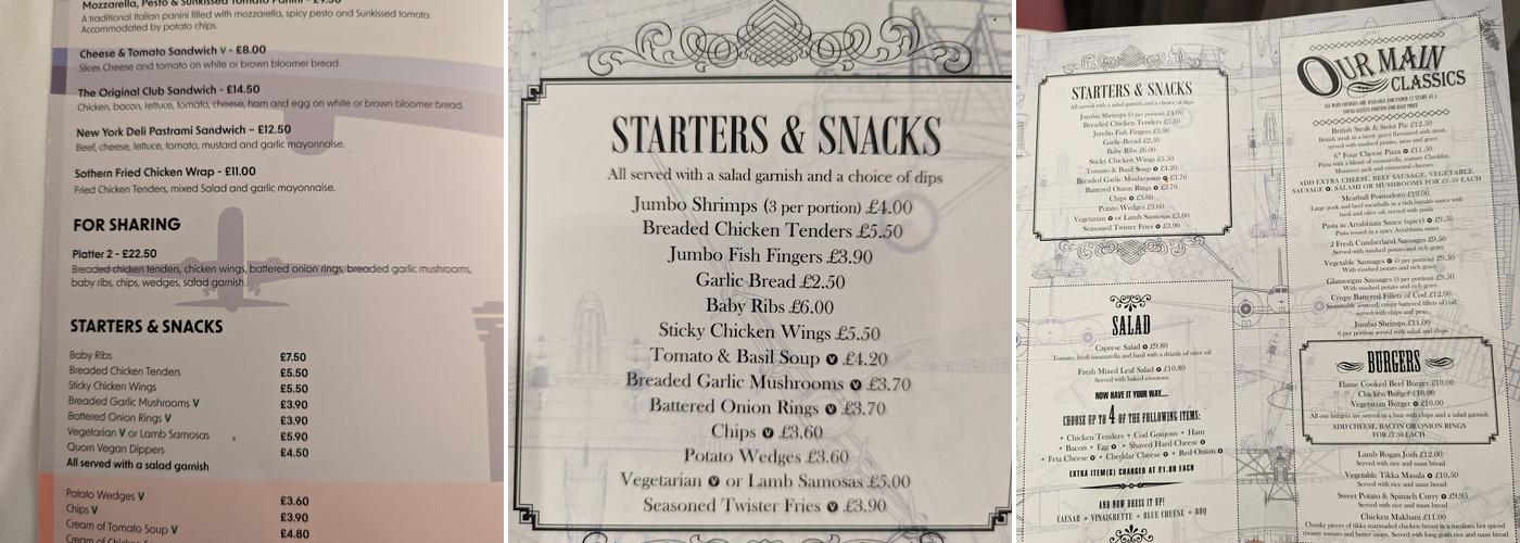 Westcombe Restaurant Menu