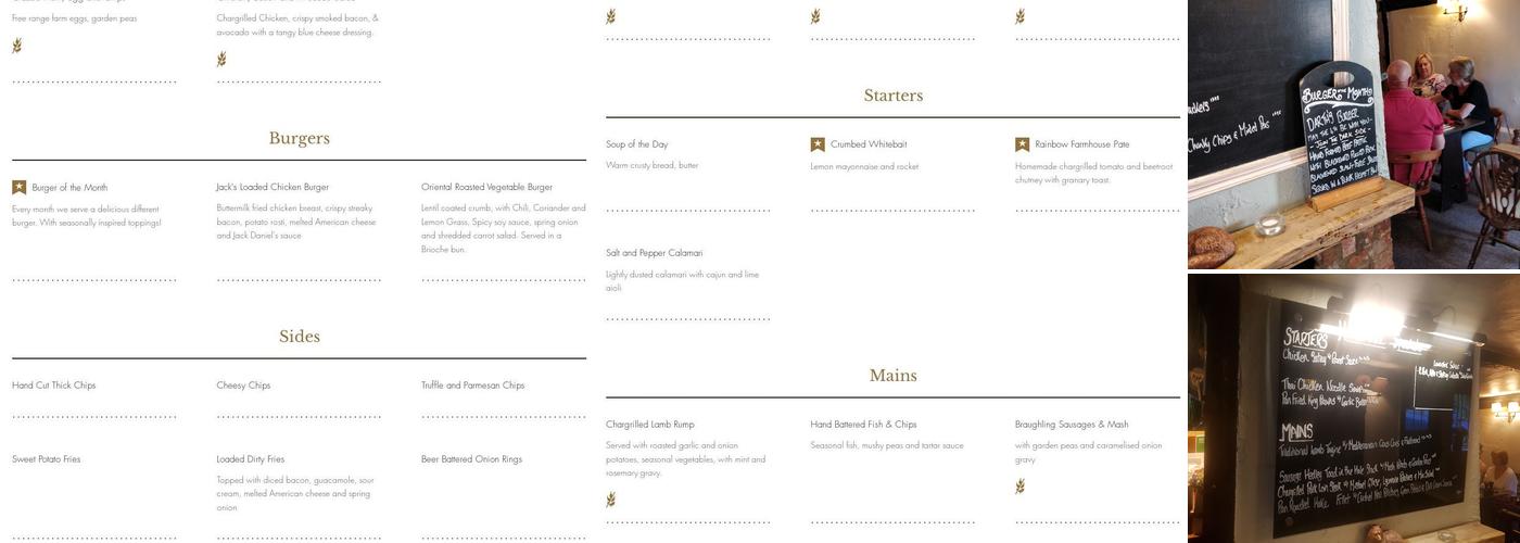 The Rainbow & Dove Menu