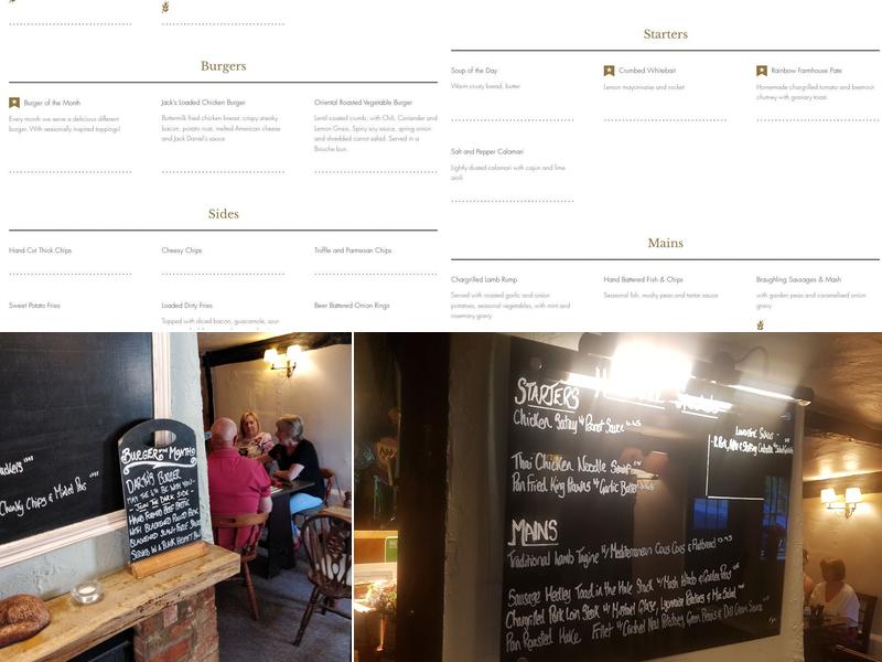 The Rainbow & Dove Menu