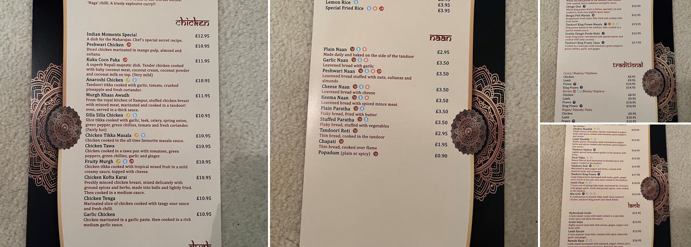 Indian Moments Menu
