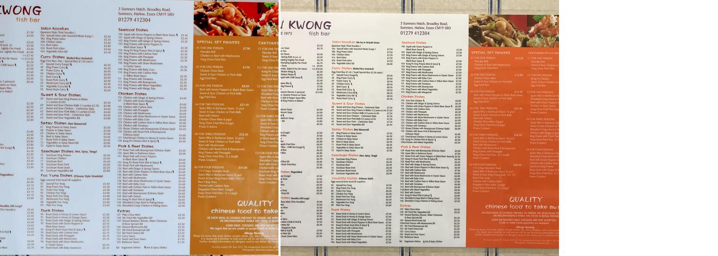 Sun Kwong Fish Bar Menu