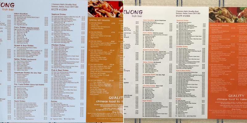 Sun Kwong Fish Bar Menu