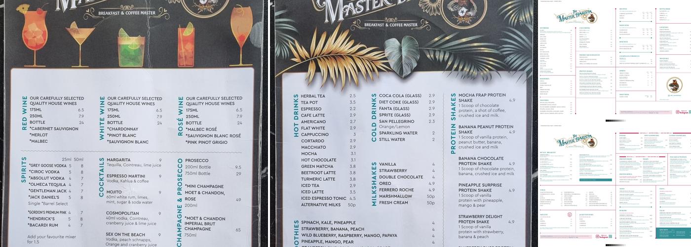 The Master Barista Menu
