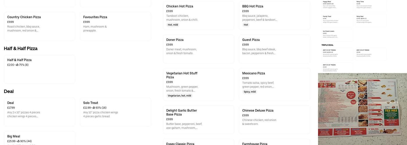 Essex Pizza Menu