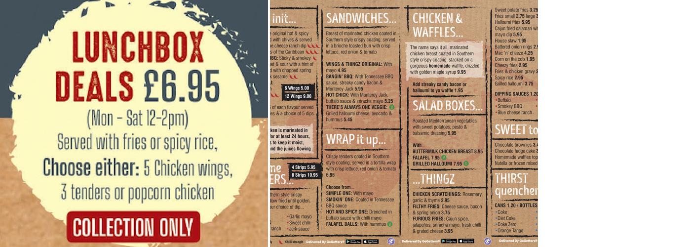 Wings and Thingz Menu