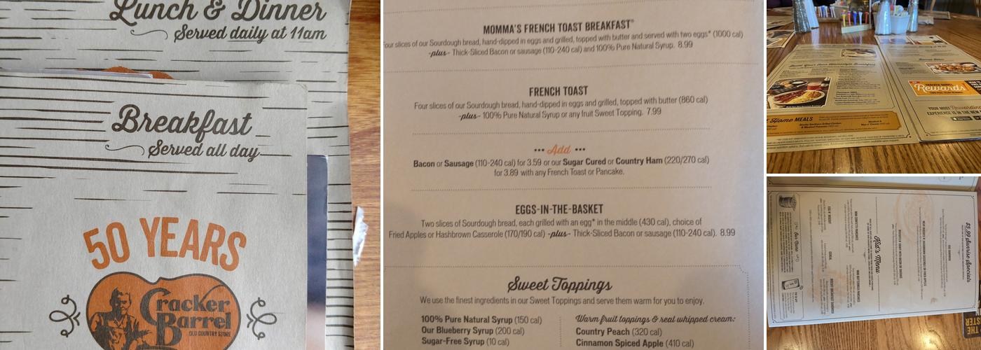 Cracker Barrel Old Country Store Menu