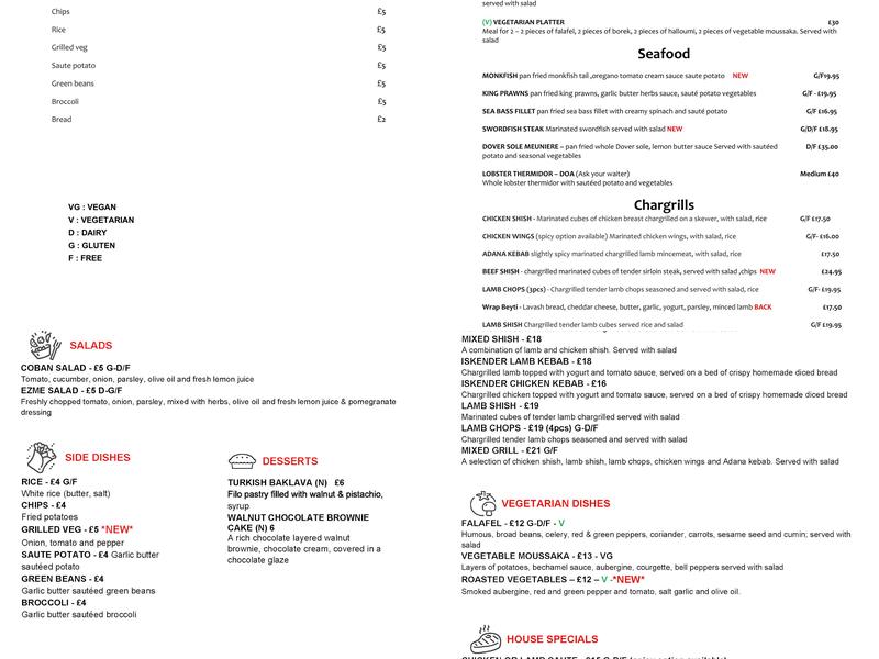 Sauté Restaurant Menu