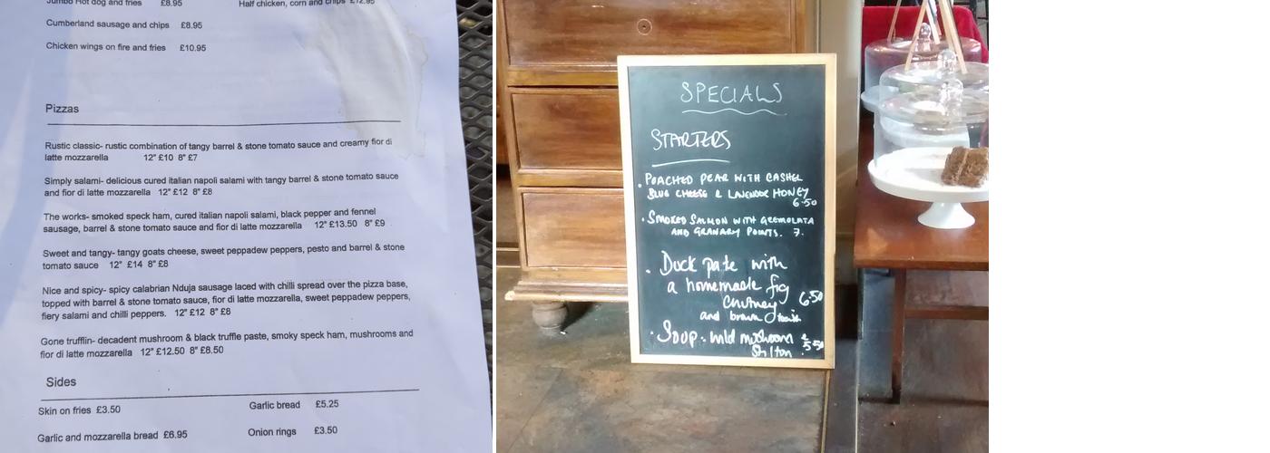 The Oddfellows Arms Menu