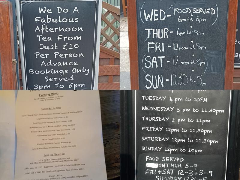 The Gibraltar Castle Menu