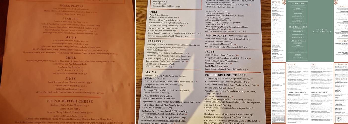 The White Horse Menu