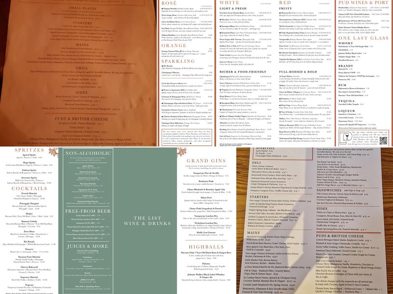 The White Horse Menu