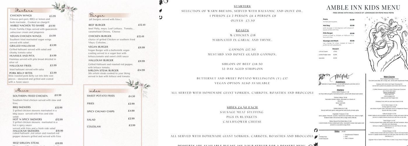 The Amble Inn Menu