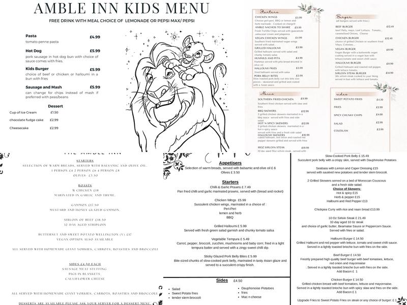 The Amble Inn Menu