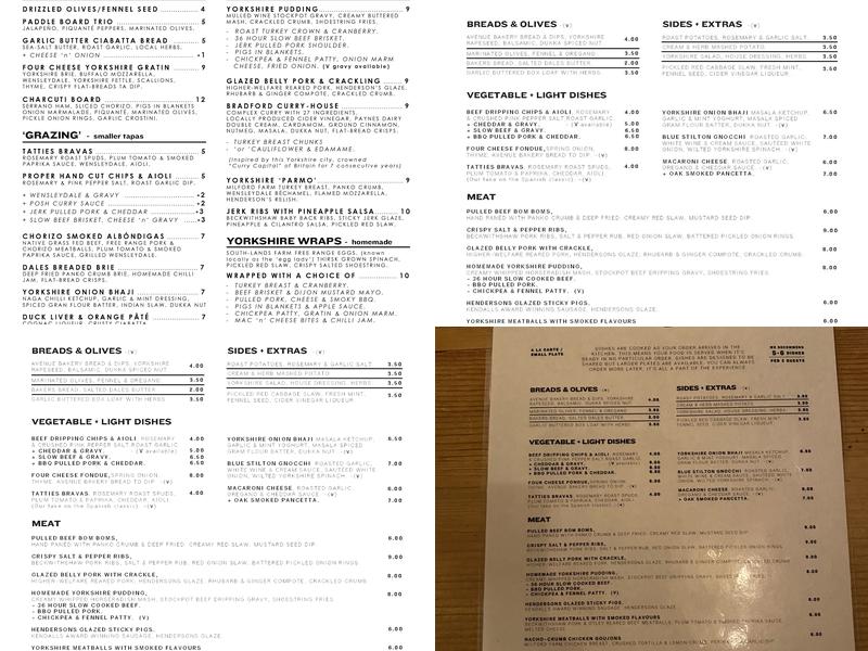 YORKSHIRE TAPAS @ THE BLUES BAR Menu