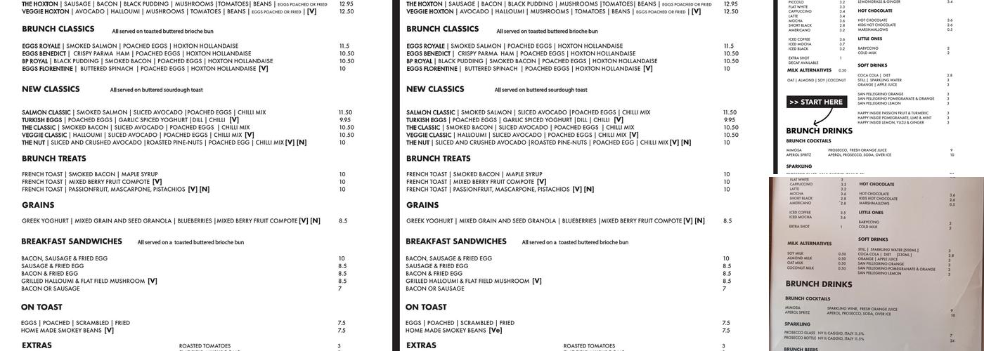 HOXTON NORTH Menu