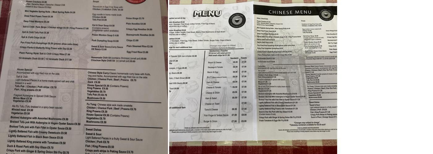 The Cambridge Cafe Menu