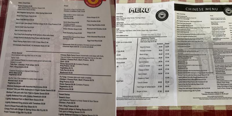 The Cambridge Cafe Menu
