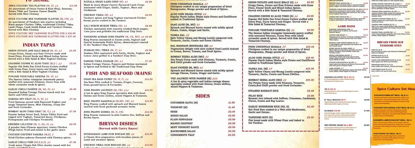 Spice Culture Menu