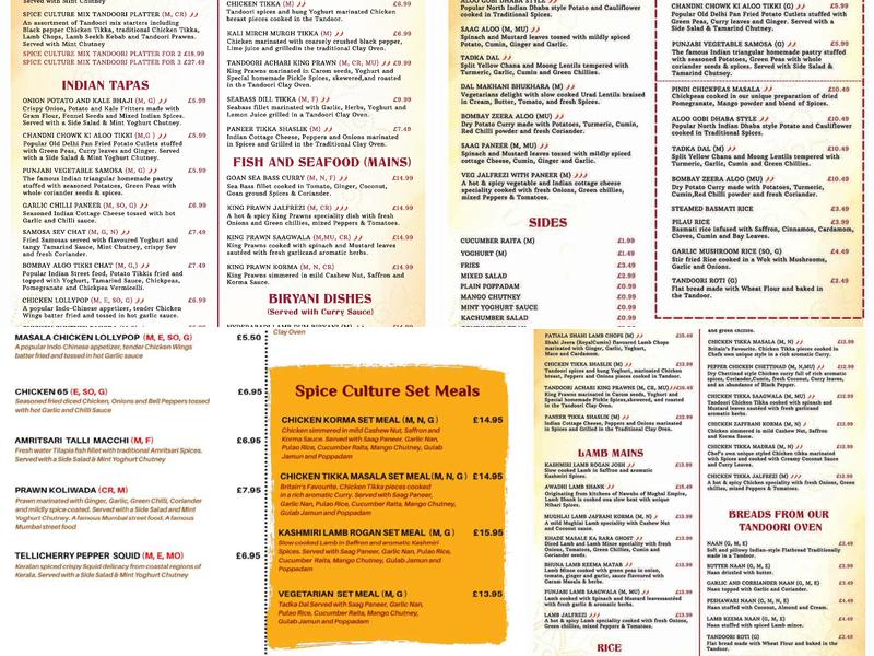 Spice Culture Menu