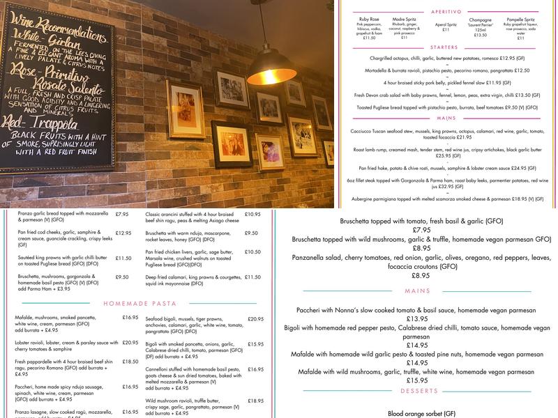 Pranzo Italian Harrogate Menu