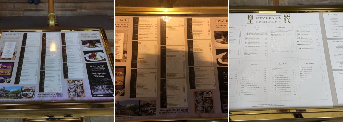 Royal Baths Chinese Restaurant Menu