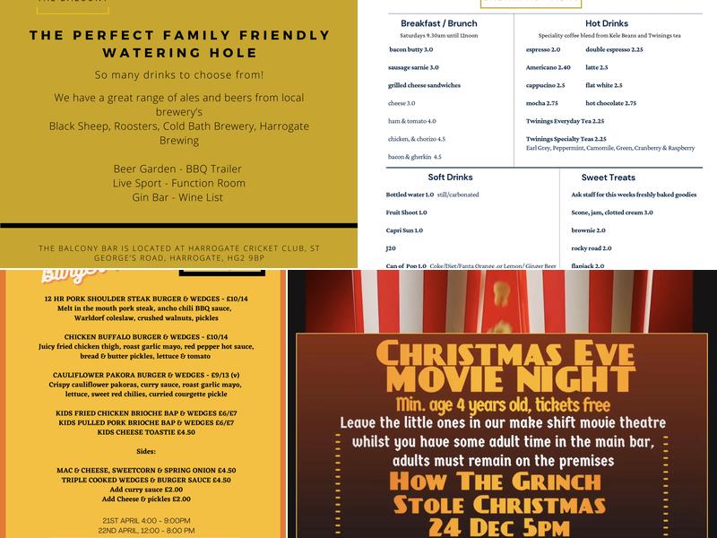 Harrogate Cricket Club Menu