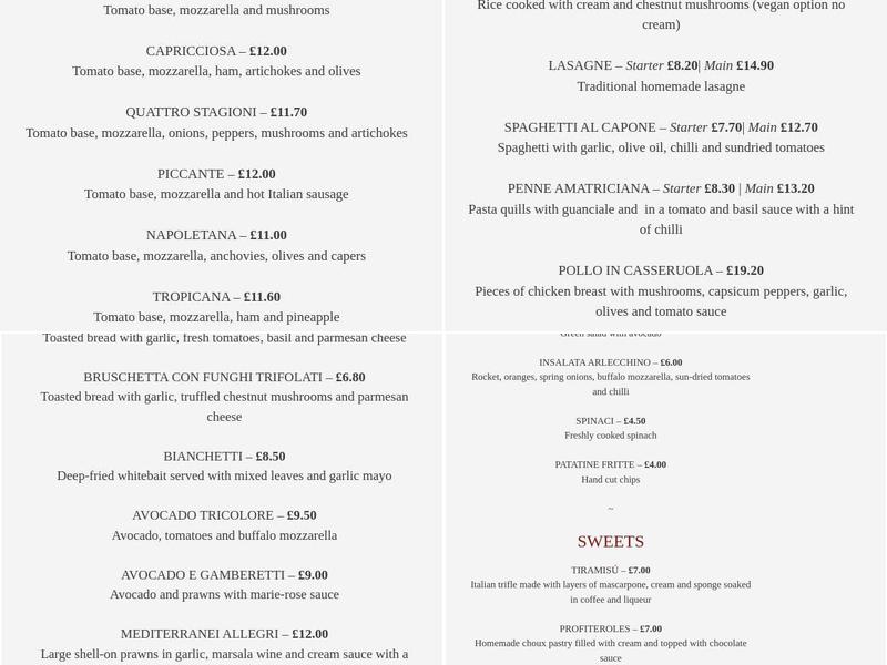 La Caverna Limited Sit-In And Takeaway Restaurant Menu