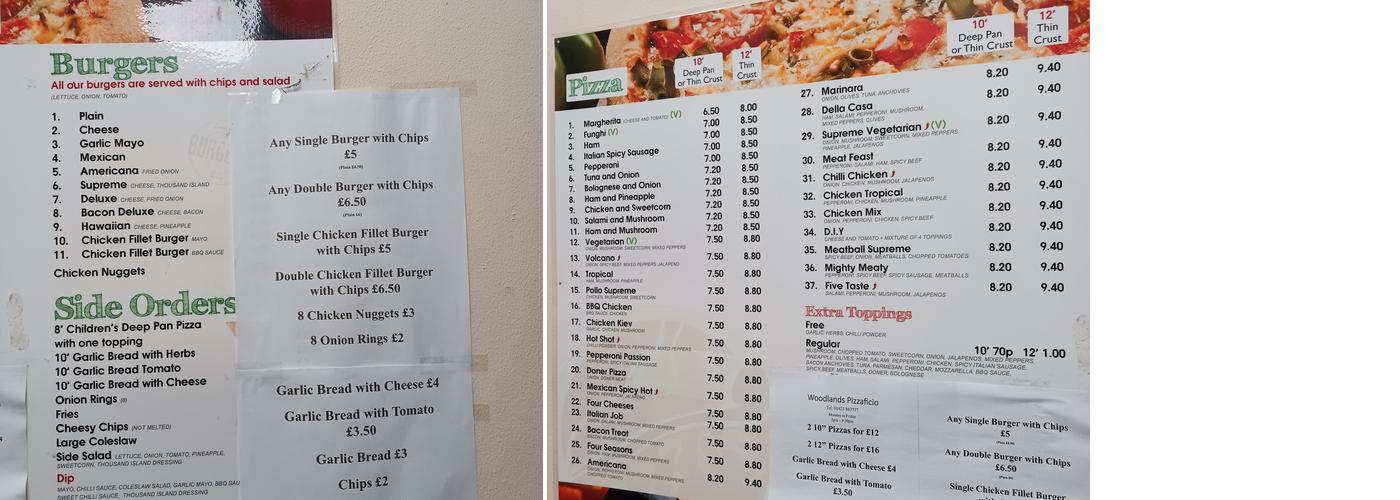 Woodlands Pizza Ficio Menu