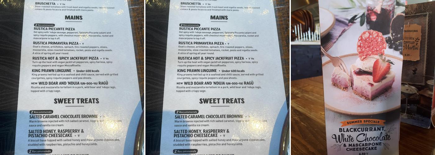 Zizzi - Dorchester Menu