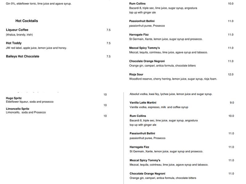 Bacchus Wine & cocktail Bar Menu