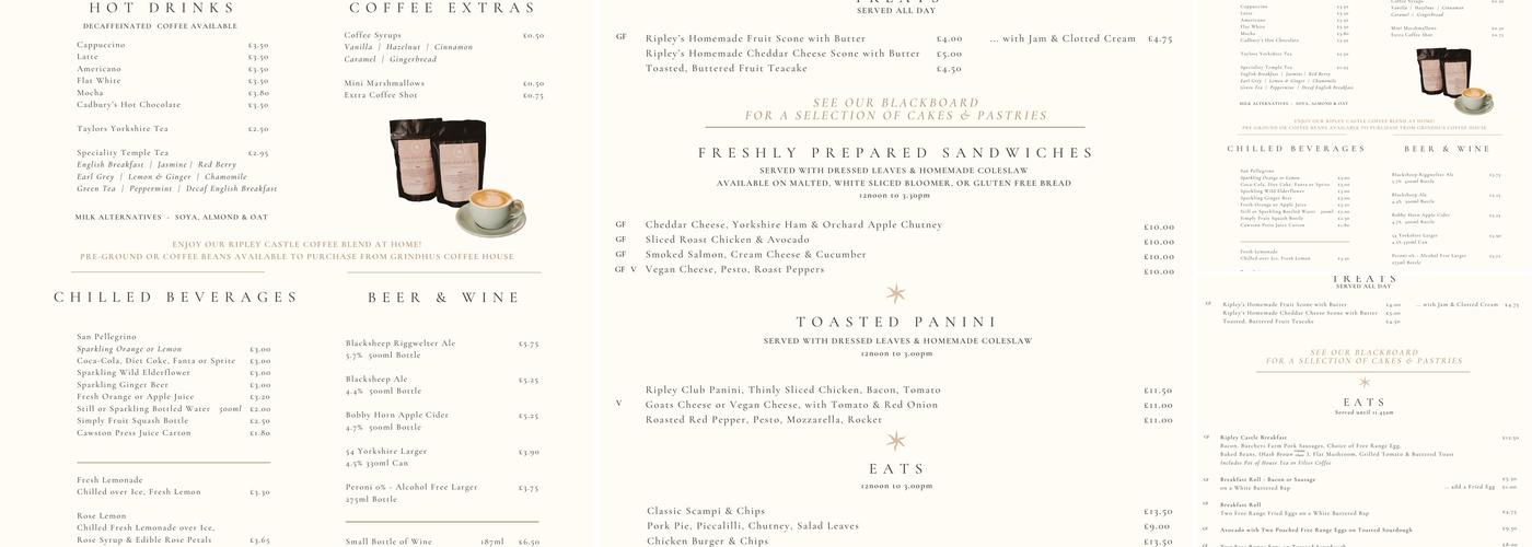 Ripley Castle Tea Room Menu