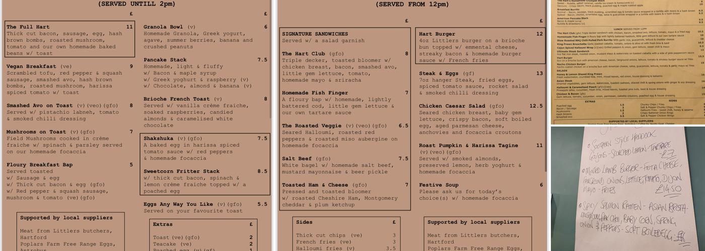 The Hart of Hartford Menu