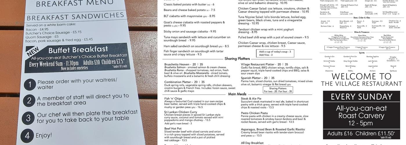 The Village Restaurant & Coffee Bar Menu