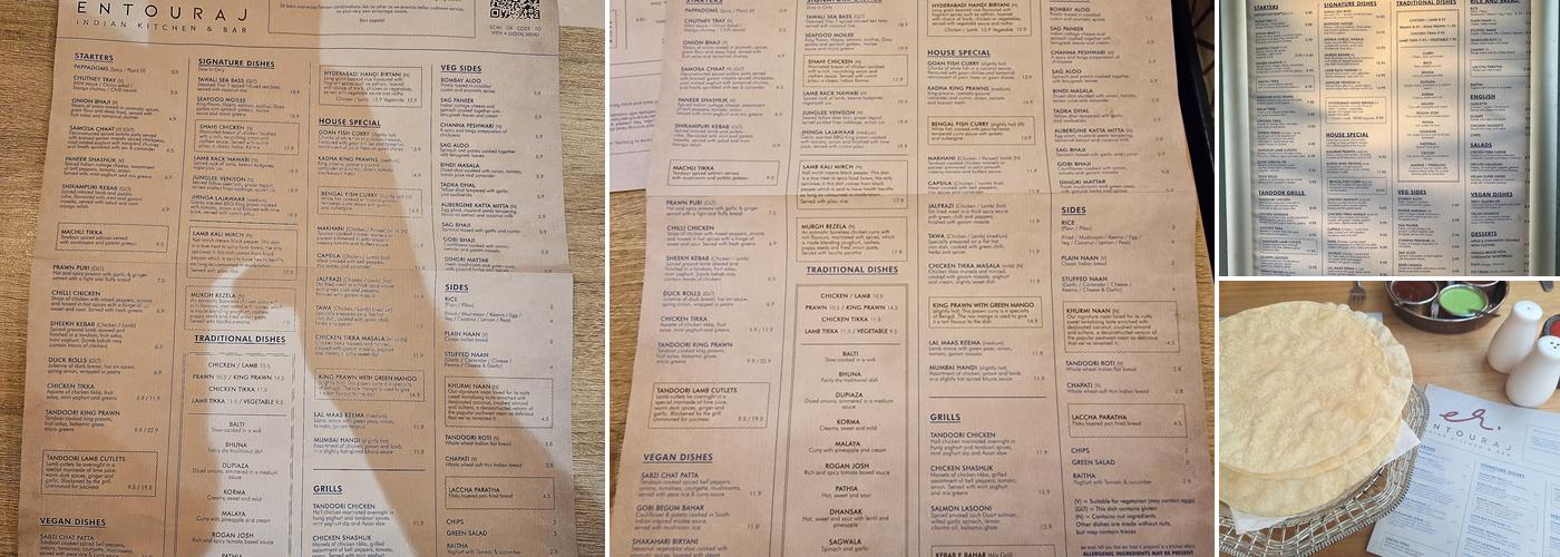 Entouraj Indian Kitchen & Bar Menu