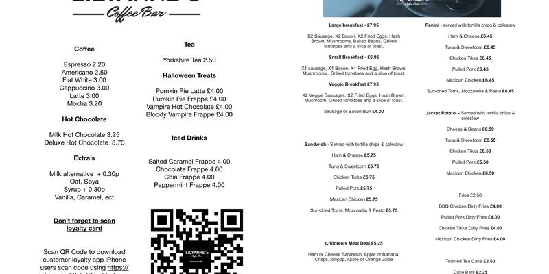 LilyAnne's Wellbeing Cafe Menu