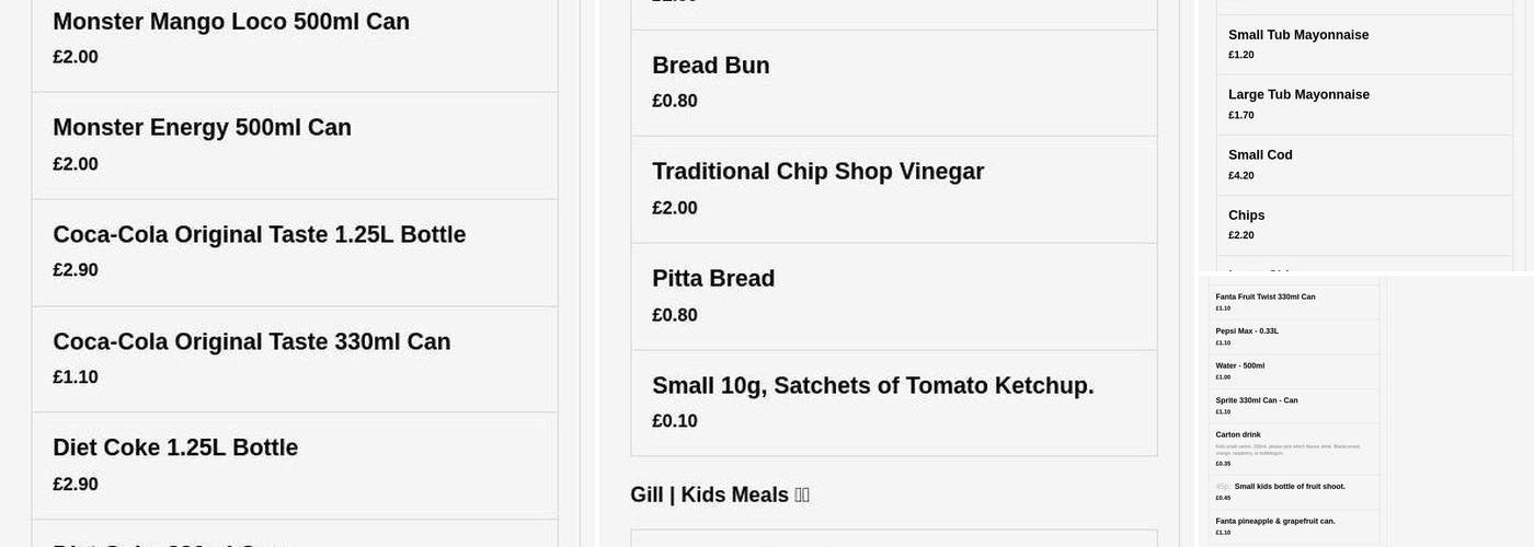 Gill Golden Takeaway Menu