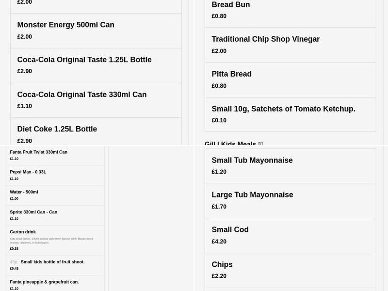 Gill Golden Takeaway Menu