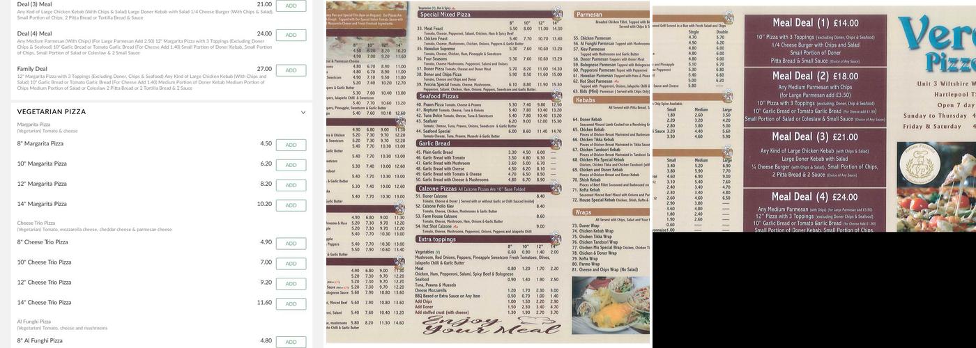 Verona Pizza Hartlepool Menu